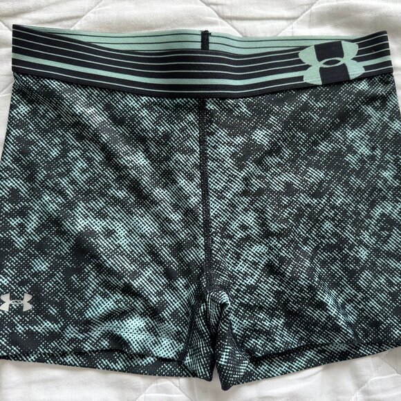 Aqua and Black Patterned Under Armour Compression Shorts, Women's XS - Picture 1 of 2